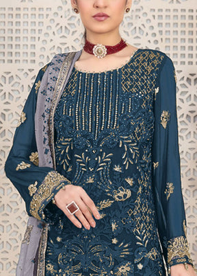 3 Pc Teal Semi Stitched Georgette Suit Set