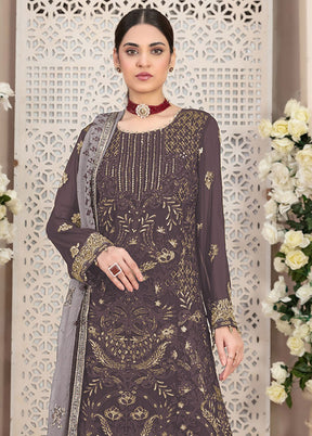 3 Pc Brown Semi Stitched Georgette Suit Set