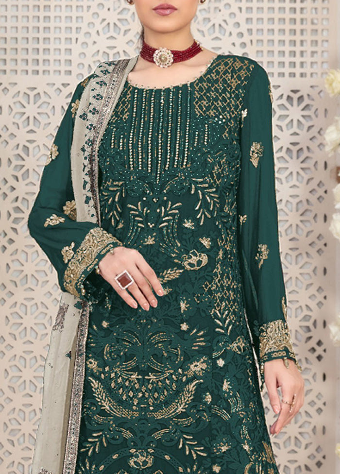 3 Pc Green Semi Stitched Georgette Suit Set