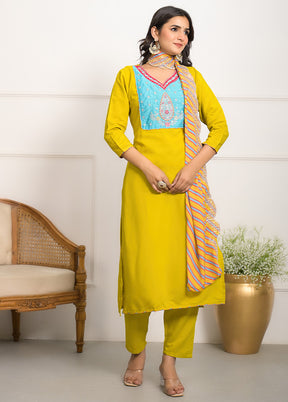 3 Pc Yellow Readymade Viscose Suit Set