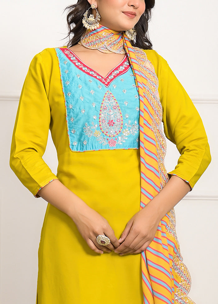 3 Pc Yellow Readymade Viscose Suit Set