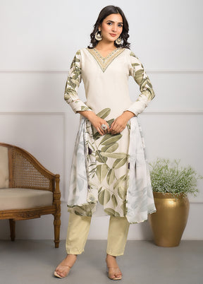 3 Pc Off White Readymade Silk Suit Set