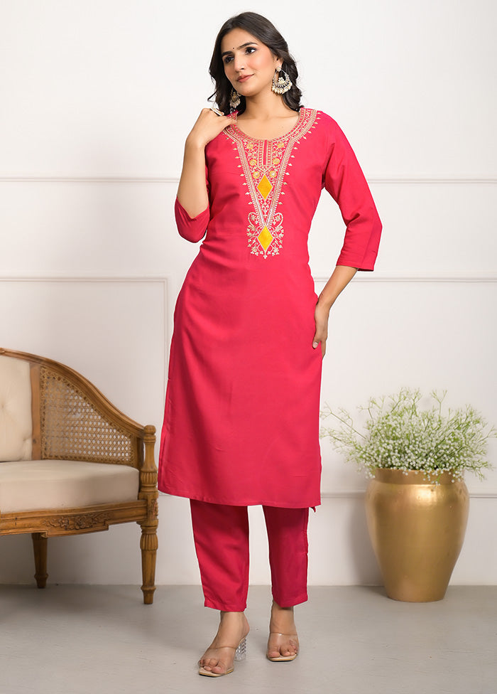 3 Pc Pink Readymade Viscose Suit Set