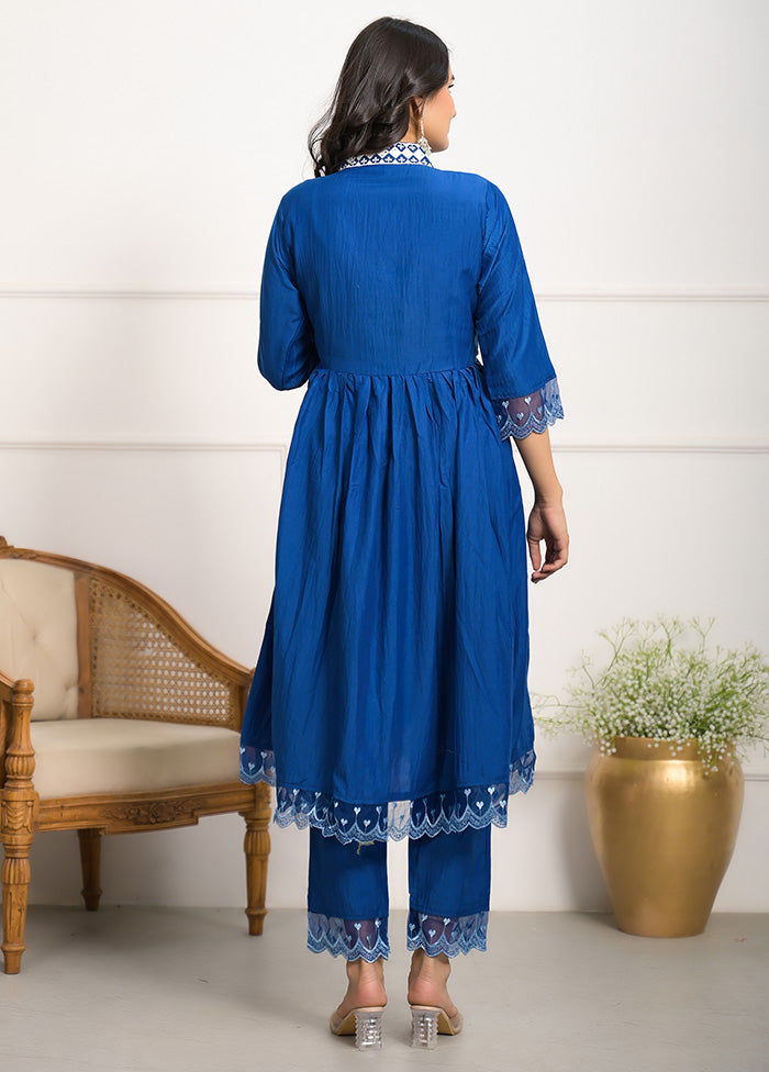 3 Pc Blue Readymade Silk Suit Set