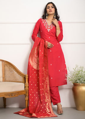 3 Pc Pink Readymade Viscose Suit Set