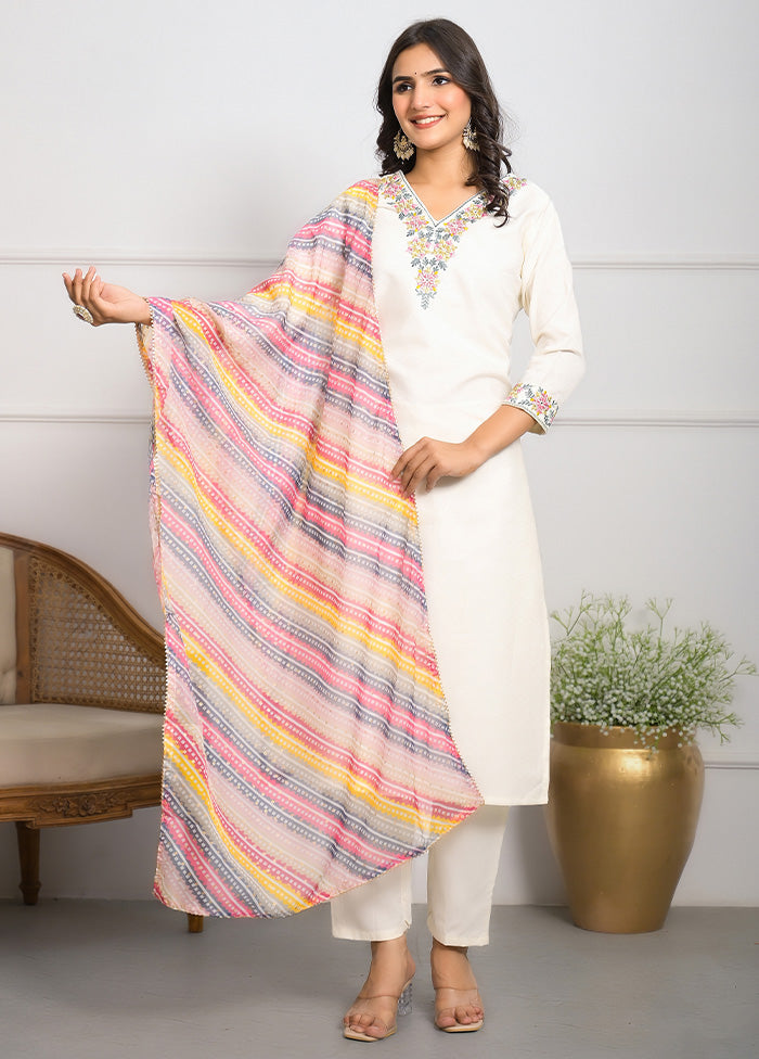 3 Pc Off White Readymade Viscose Suit Set