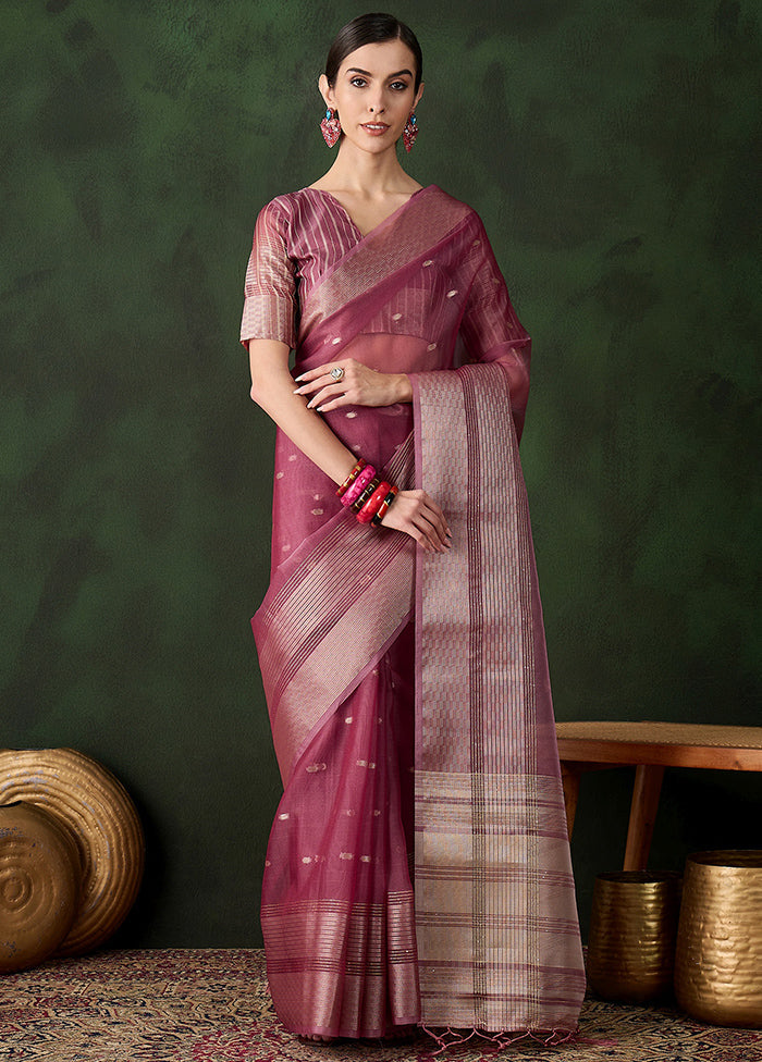 Magenta Organza Saree With Blouse Piece