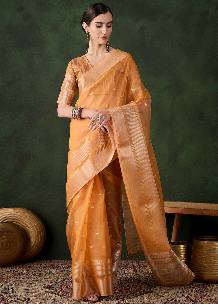 Orange Organza Saree With Blouse Piece