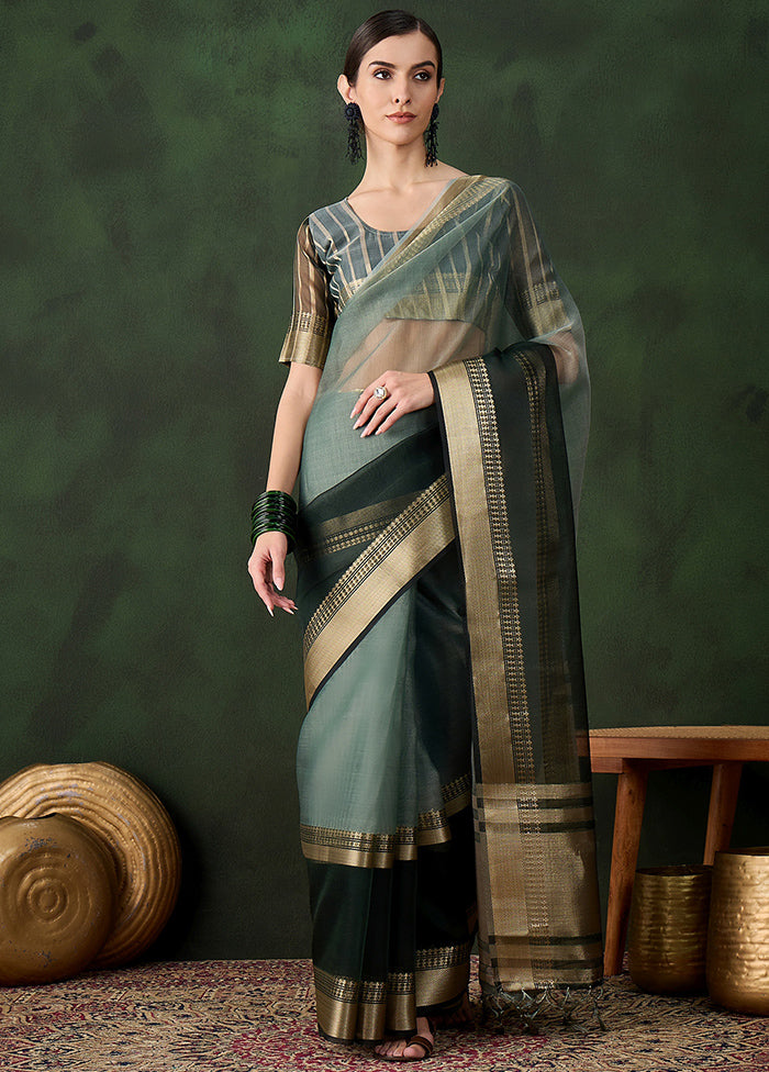 Green Organza Saree With Blouse Piece