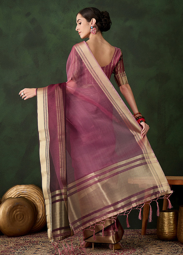 Wine Organza Saree With Blouse Piece