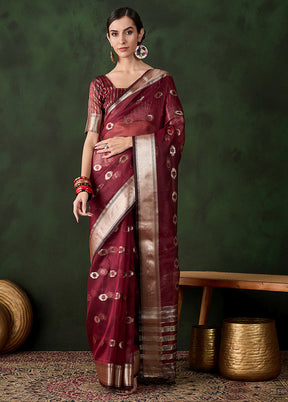 Maroon Organza Saree With Blouse Piece