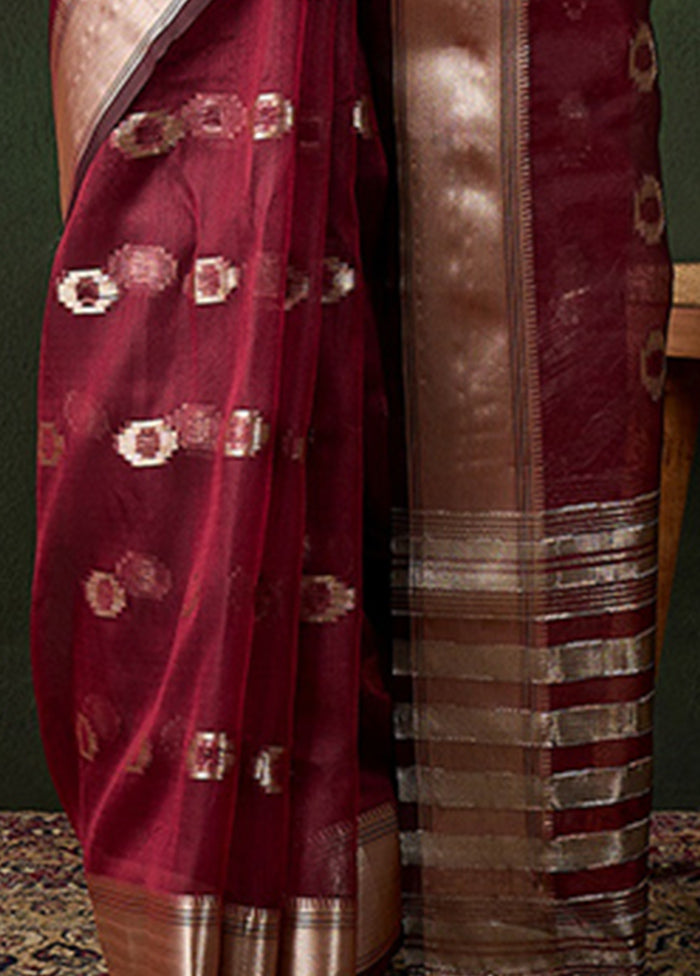 Maroon Organza Saree With Blouse Piece