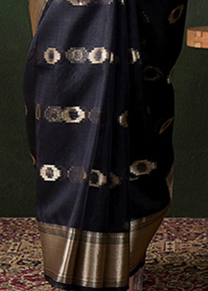 Navy Blue Organza Saree With Blouse Piece