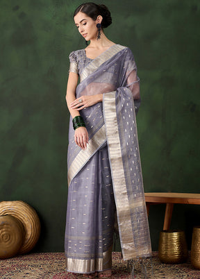 Grey Organza Saree With Blouse Piece