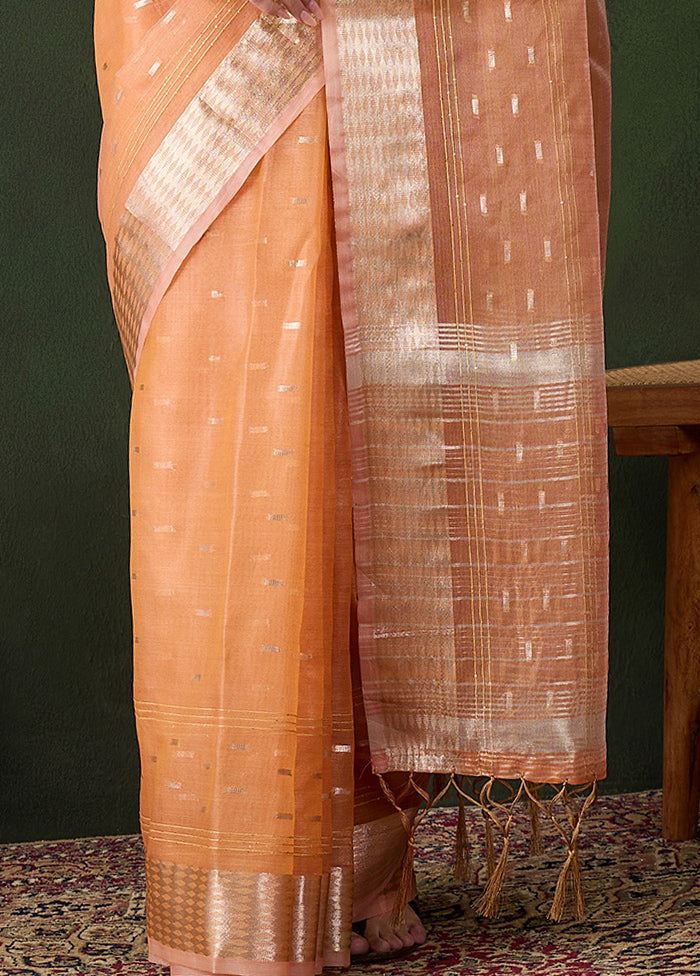 Peach Organza Saree With Blouse Piece