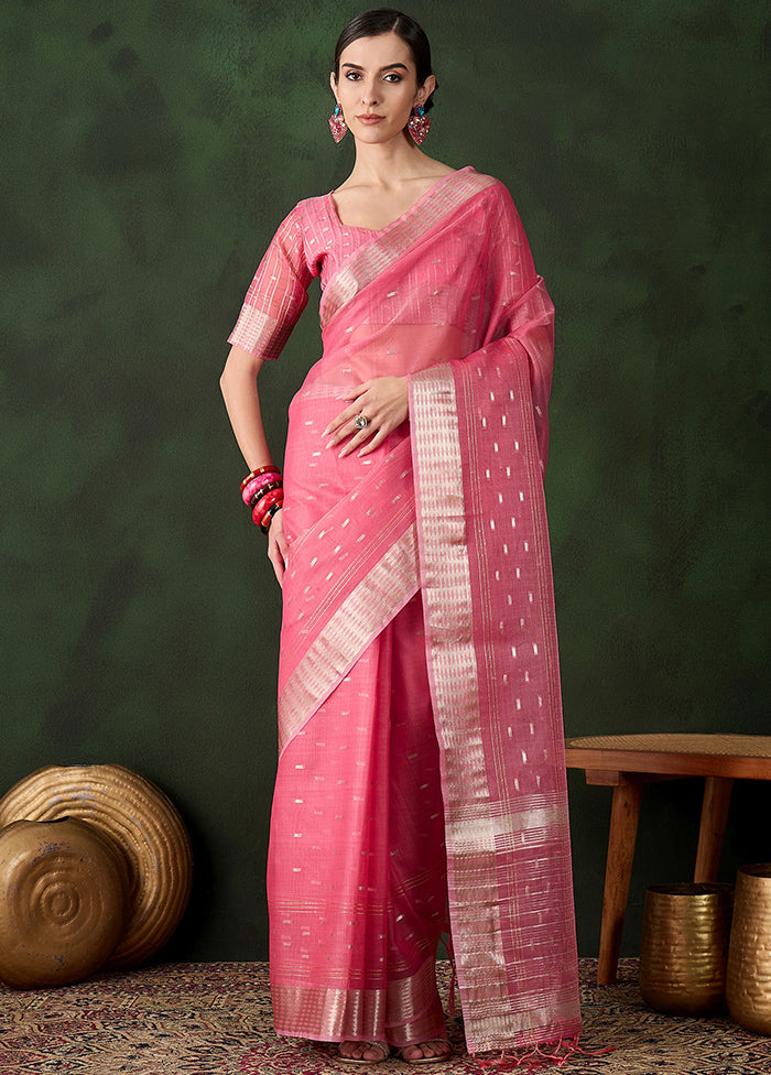 Pink Organza Saree With Blouse Piece