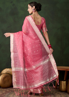 Pink Organza Saree With Blouse Piece