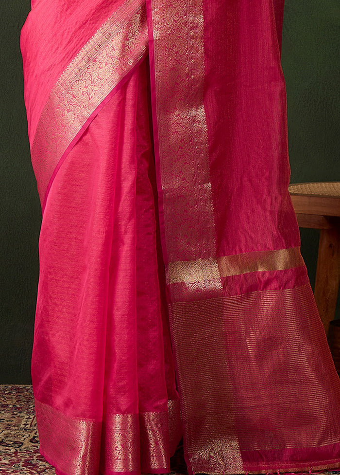 Pink Organza Saree With Blouse Piece