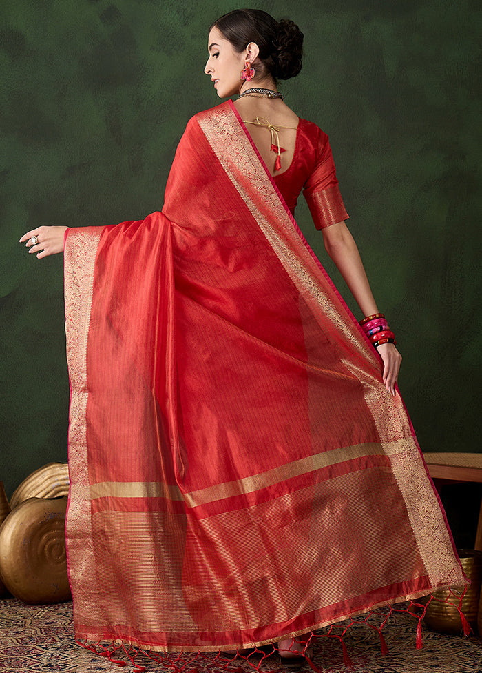 Red Organza Saree With Blouse Piece