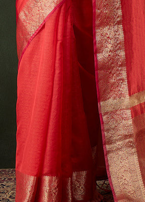 Red Organza Saree With Blouse Piece