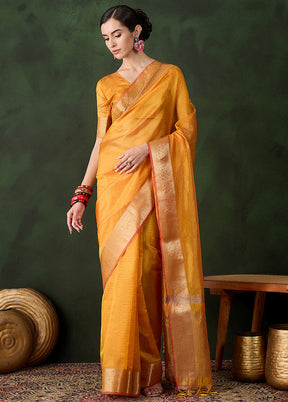 Yellow Organza Saree With Blouse Piece