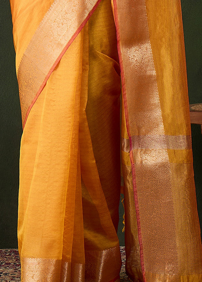 Yellow Organza Saree With Blouse Piece