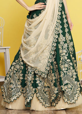 3 Pc Green Silk Semi Stitched Lehenga Set