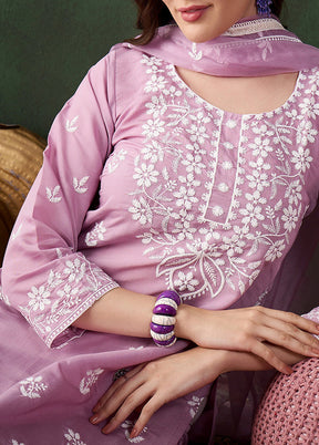 3 Pc Lavender Readymade Silk Dupatta Suit Set