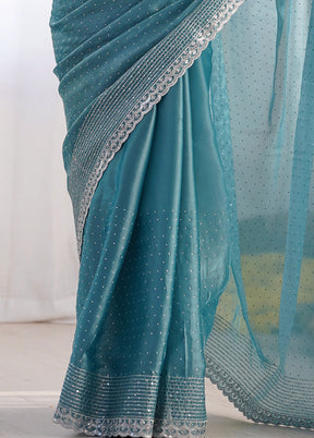 Sea Green Spun Silk Saree With Blouse Piece