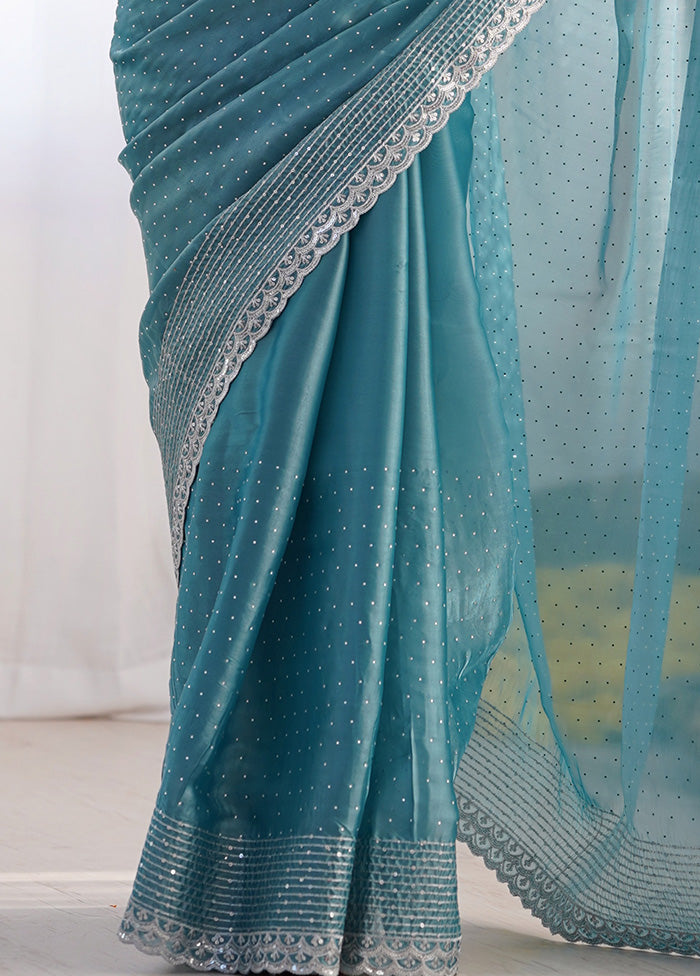 Sea Green Spun Silk Saree With Blouse Piece