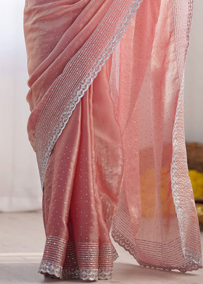 Peach Spun Silk Saree With Blouse Piece