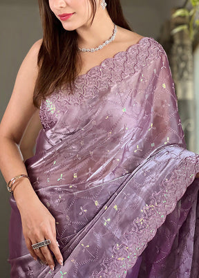 Purple Spun Silk Saree With Blouse Piece