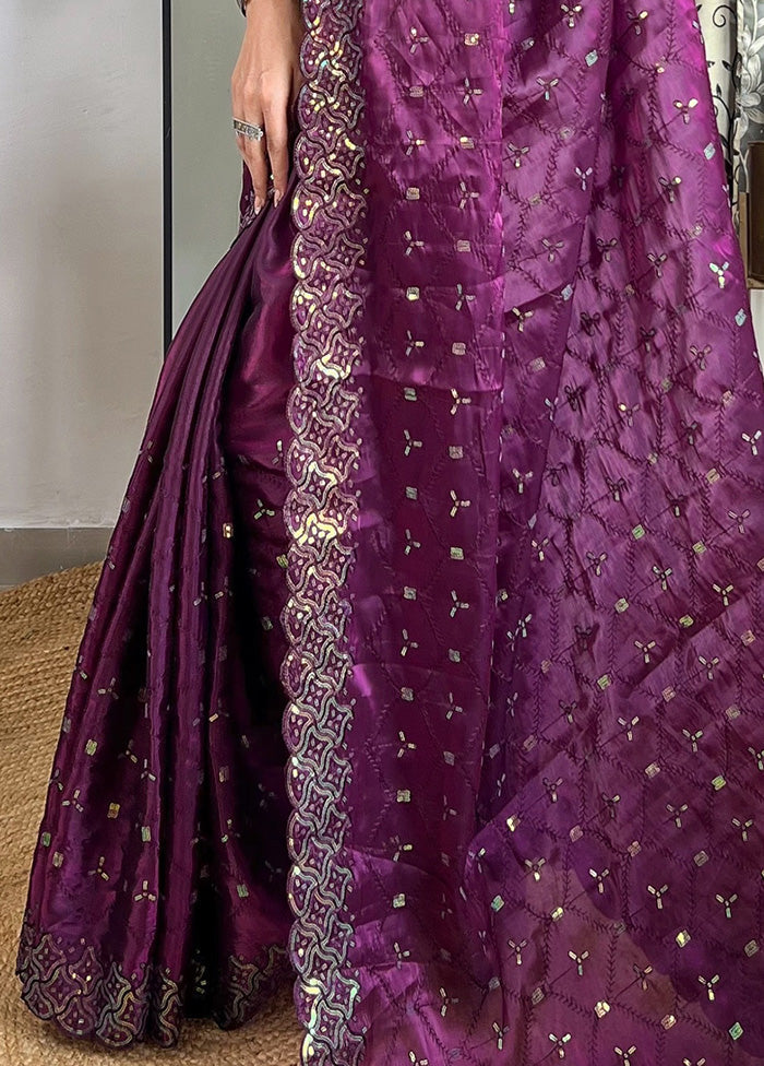 Wine Spun Silk Saree With Blouse Piece