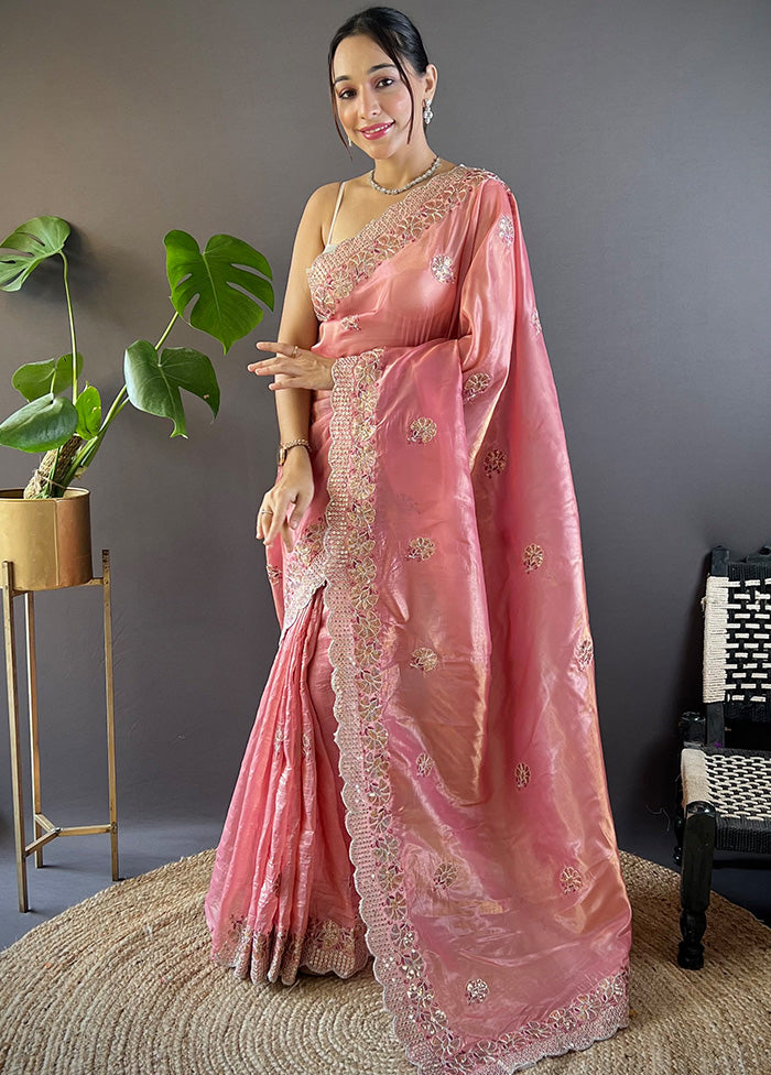 Pink Spun Silk Saree With Blouse Piece