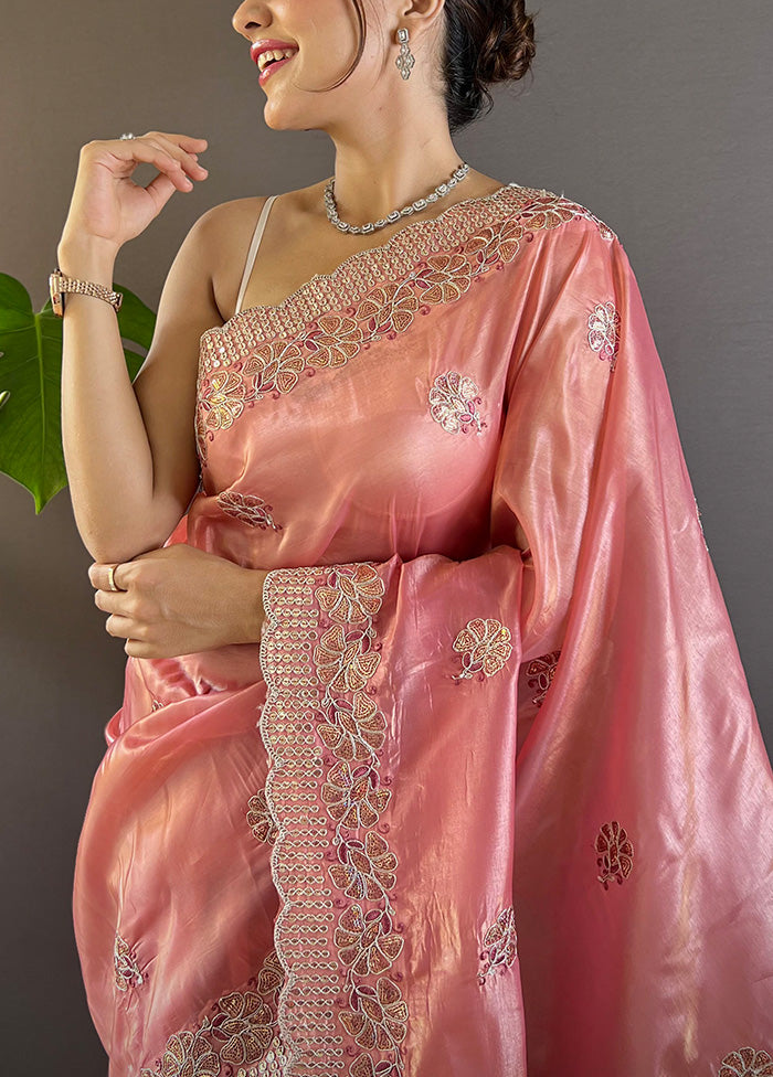 Pink Spun Silk Saree With Blouse Piece