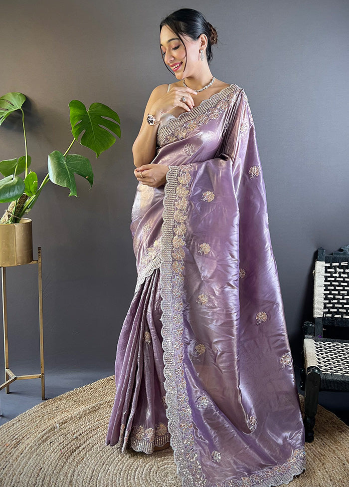 Purple Spun Silk Saree With Blouse Piece