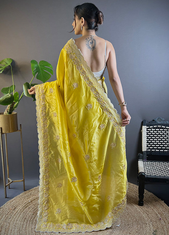 Yellow Spun Silk Saree With Blouse Piece