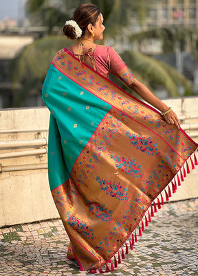 Sea Green Spun Silk Saree With Blouse Piece