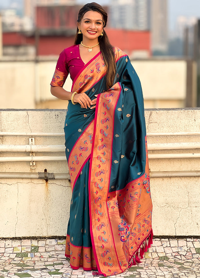 Blue Spun Silk Saree With Blouse Piece