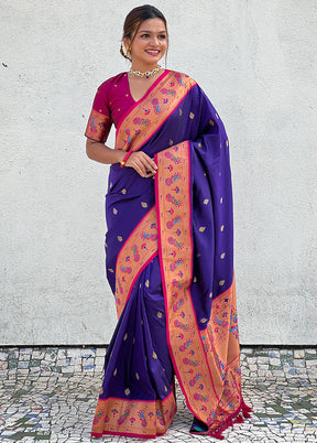 Lavender Spun Silk Saree With Blouse Piece