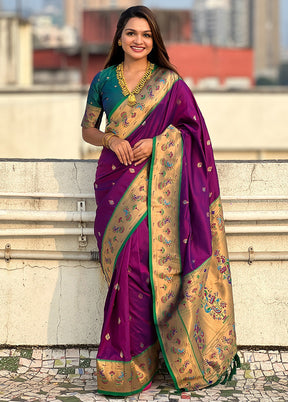 Purple Spun Silk Saree With Blouse Piece