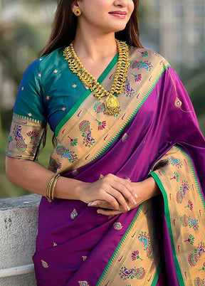 Purple Spun Silk Saree With Blouse Piece