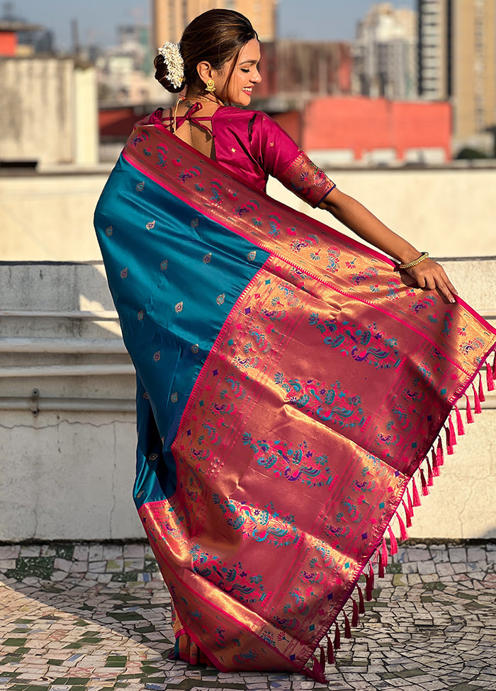 Blue Spun Silk Saree With Blouse Piece