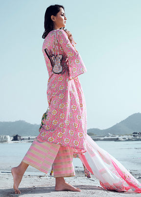 3 Pc Pink Readymade Cotton Dupatta Suit Set