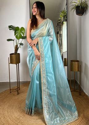 Blue Spun Silk Saree With Blouse Piece