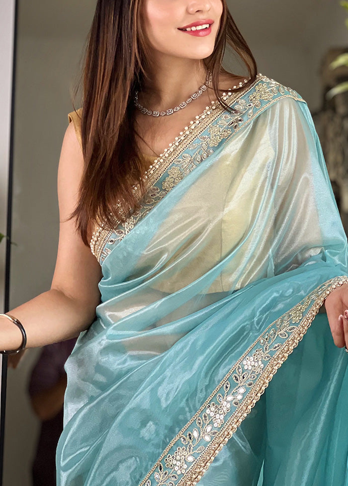 Blue Spun Silk Saree With Blouse Piece