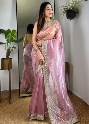 Pink Spun Silk Saree With Blouse Piece