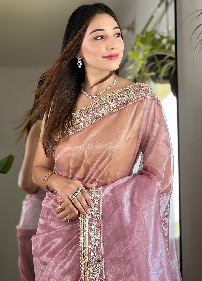 Pink Spun Silk Saree With Blouse Piece