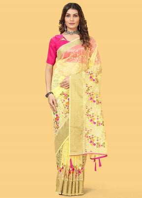 Yellow Organza Saree With Blouse Piece