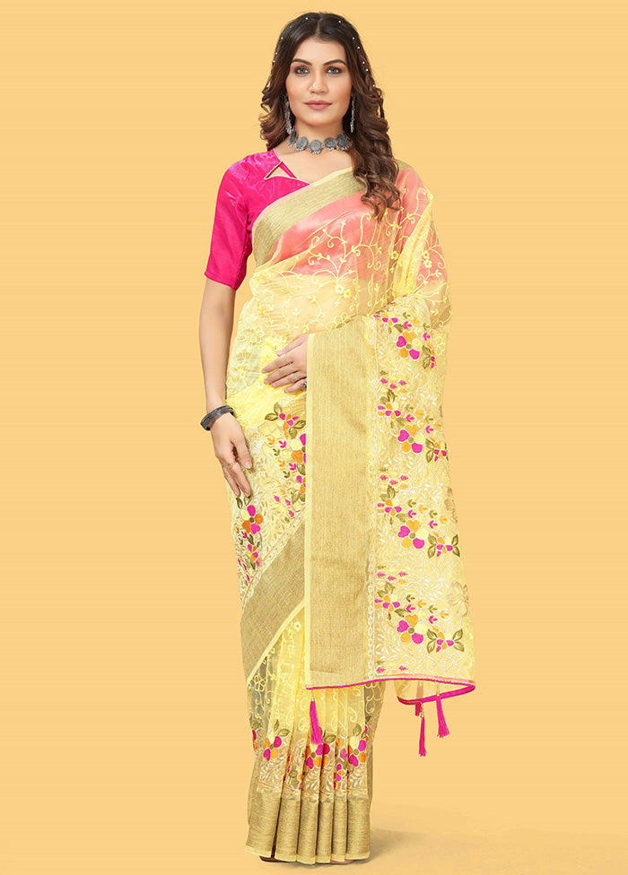 Yellow Organza Saree With Blouse Piece